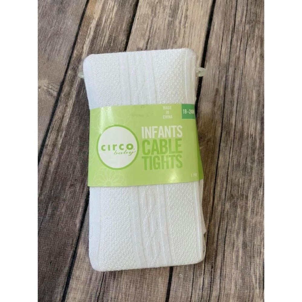New Circo Cable Knit Sweater Tights Infant Girls 18M 24M White Long Socks Cotton